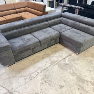 Narożnik Neapol VIGO - !!! Promocja !!! - TKANINA: POSSO 22 (ciemny szary) - Funkcja spania ,pojemnik na pościel ,regulowane zagłówki