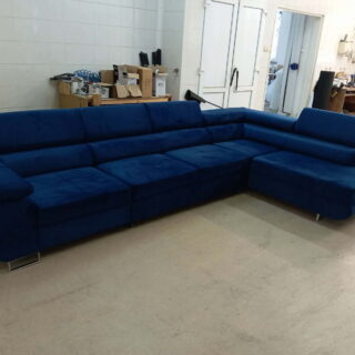 Narożnik NEAPOL L MAXI - TKANINA: Kronos 09 ( granatowy ) - ruchome zagłówki , funkcja spania, pojemnik na pościel