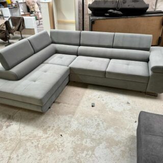 Narożnik Neapol - !!! Promocja !!! - TKANINA: MATT VELVET 85 ( Szary ) - Funkcja spania ,pojemnik na pościel ,regulowane zagłówki