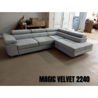 Narożnik Neapol - !!! Promocja !!! - TKANINA: MAGIC VELVET 2240 (Gołębi szary) - Funkcja spania ,pojemnik na pościel ,regulowane zagłówki