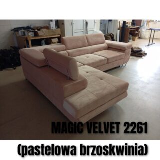 Narożnik Neapol - !!! Promocja !!! - TKANINA: MAGIC VELVET 2261 (Pastelowa Brzoskwinia) - Funkcja spania ,pojemnik na pościel ,regulowane zagłówki (Kopia)