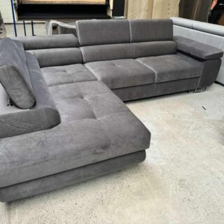 Narożnik Neapol - !!! Promocja !!! - TKANINA: KRONOS 22 ( Stalowy ) - Funkcja spania ,pojemnik na pościel ,regulowane zagłówki